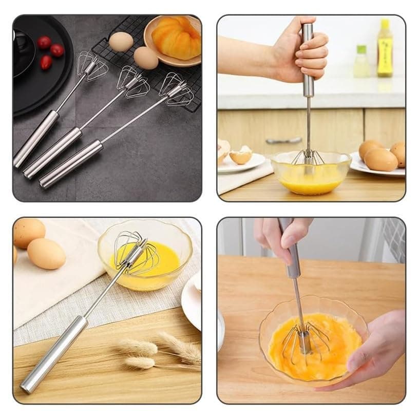 Handheld Mixer, Stainless Steel Semi-Automatic Whisk, Rotating Semi-Automatic Egg Beater, Hand Push Mixer Stirrer Tool for Cooking Kitchen Home Egg Milk (3 Pack) - 7