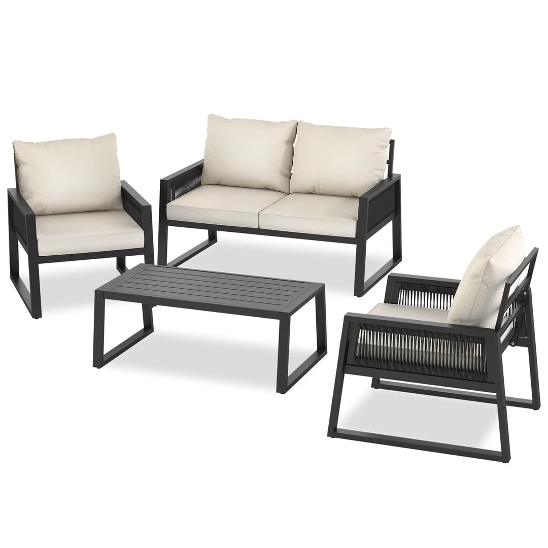 tectake® Ensemble Salon de Jardin Exterieur 4 Personnes e…