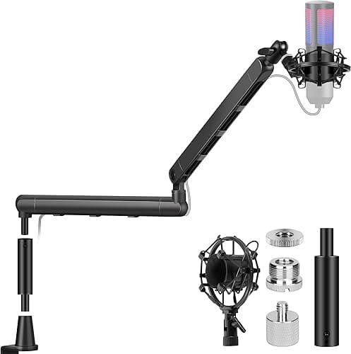 CAHAYA Microphone Boom Arm Professional Low Profile Adjustable Microphone Arm with Extension Rod Under-Screen Design for Streaming & Recording, Load Capacity up to 2.5 kg Microphone Swivel Arm