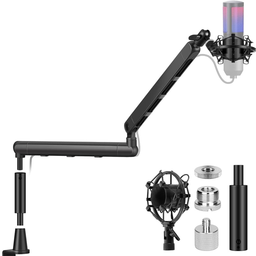 CAHAYA Microphone Boom Arm Professional Low Profile Adjustable Microphone Arm with Extension Rod Under-Screen Design for Streaming & Recording, Load Capacity up to 2.5 kg Microphone Swivel Arm - 1