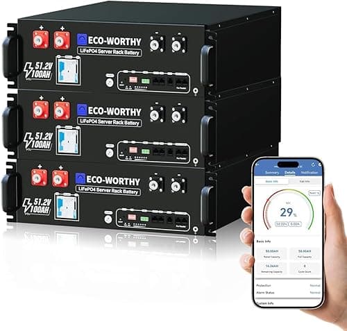 ECO-WORTHY Batterie Lithium 48V 100Ah*3 Bluetooth avec BMS 100A, LiFePO4 15,36kWh 3U pour Rack de Serveur avec Prise en Charge Can&RS485 pour système Solaire Complet, système photovoltaïque
