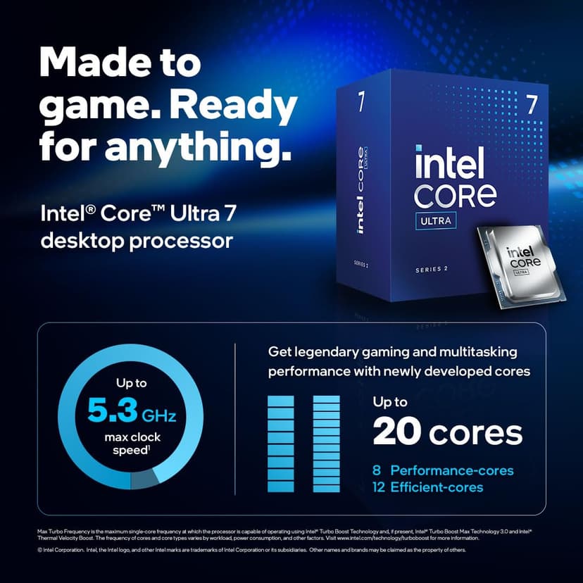 Intel® Core™ Ultra 7 Desktop Processor 265, 20 cores (8 P-cores + 12 E-cores) up to 5.3 GHz - 2