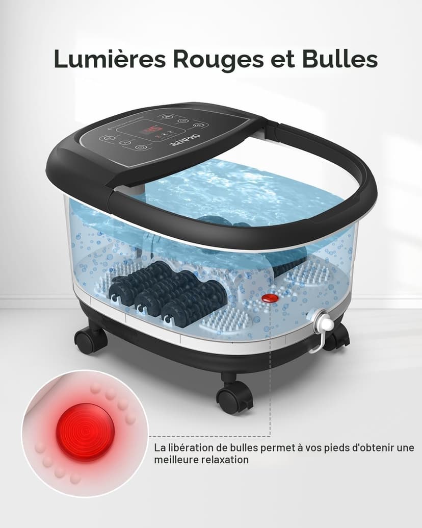 Bain de Pieds Hydromasseur RENPHO avec Chauffage Rapide, Massage Automatique et Jets de Bulles Puissants, Rouleaux de Massage Shiatsu, Pédicure pour les Pieds Fatigués,Température Réglables - 4