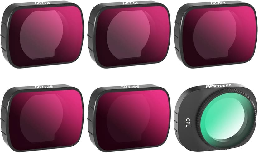 FPVtosky Mini 4 Pro ND Filter Set, ND Filters Multicouches, CPL Filter Set pour Accessoires DJI Mini 4 Pro Drone, 6 pièces (CPL, ND16, ND32, ND64, ND128, ND256) - 1