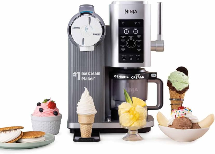 Ninja CREAMi Scoop and Swirl Soft Serve and Ice Cream Maker with 2x Tubs, 13 Functions, Makes Ice Cream, Soft Serve, Gelato, Sorbet, Milkshakes and More, Mix-In Option, Platinum Silver, NC701UK - 1