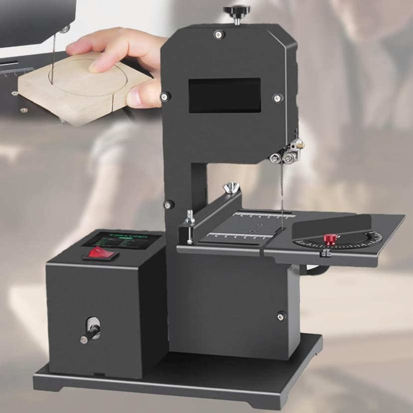 Scie à ruban professionnelle d'établi pour petits ateliers, scie à ruban pour le travail du bois 1750 tr/min avec accessoires, table inclinable en métal de 0 à 45°, profondeur de coupe de 70 mm - 1