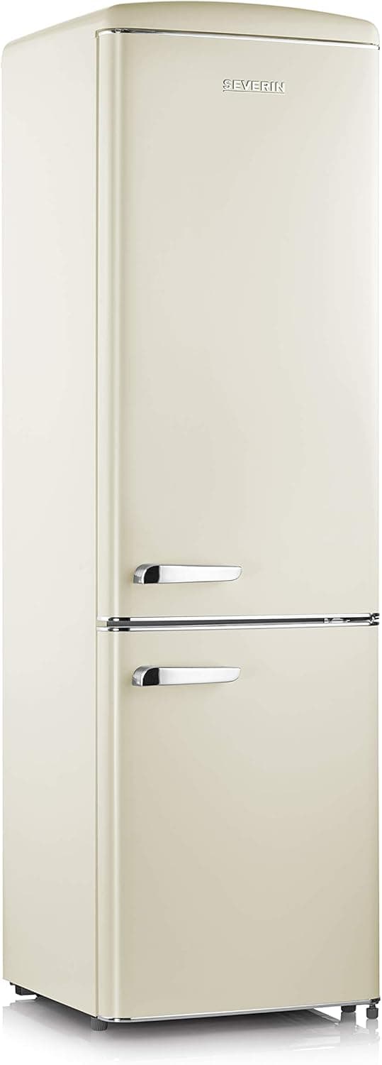 SEVERIN Réfrigérateur Congélateur combiné, Pose libre, Longueur 55 cm, 244 L, Classe D, Combiné Réfrigérateur design Rétro, Crème, RKG 8919