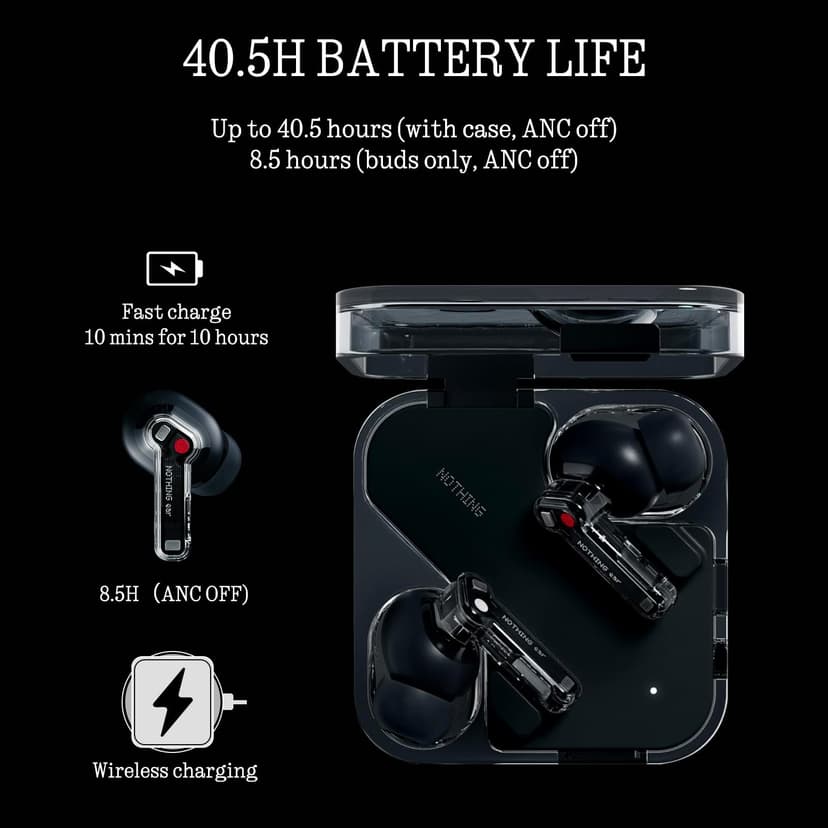 Nothing Ear wireless ear buds with Hi-Res Audio, Smart Active Noise Cancelling, Advanced equalizer and up to 40.5 hours of listening time - Black - 5