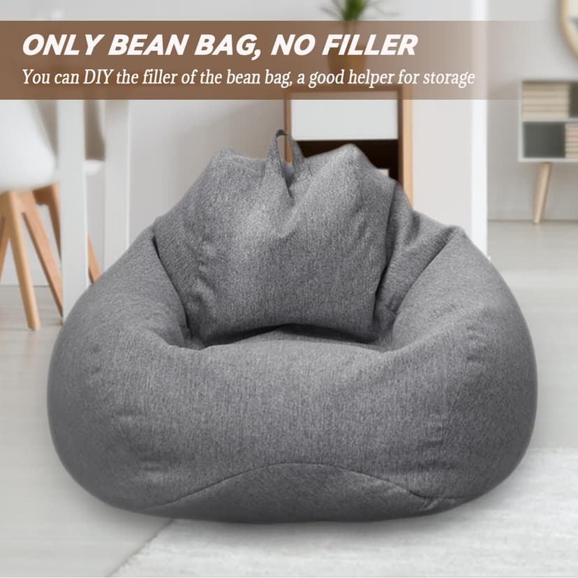Highdi Large Bean Bag Without Fillings - Cotton Linen Durable & Comfortable, Grey Storage Bean Bag Chair for Living Room/Bedroom/Gaming Room, Perfect for Adults & Teens, Childrens - 2