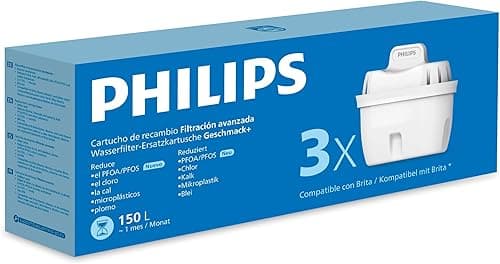 Philips Water Replacement Filter Cartridges Taste+, 3-Pack, Reduces MICROPLASTICS, Chlorine, LIMESCALE, Heavy Metals, Packaging May Vary, Compatible with Brita*