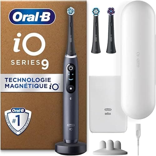 Oral-B iO 9 Black Electric Toothbrush, 3 Brushes, 1 Travel Case Charger, 1 Pouch, 1 Brush Holder