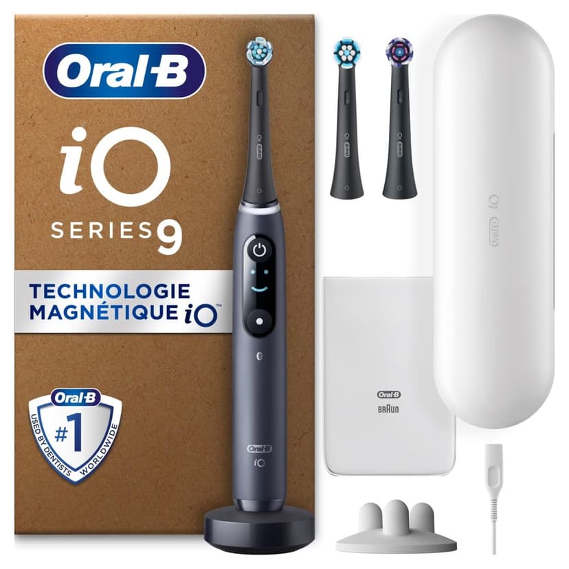 Oral-B iO 9 Black Electric Toothbrush, 3 Brushes, 1 Travel Case Charger, 1 Pouch, 1 Brush Holder - 1
