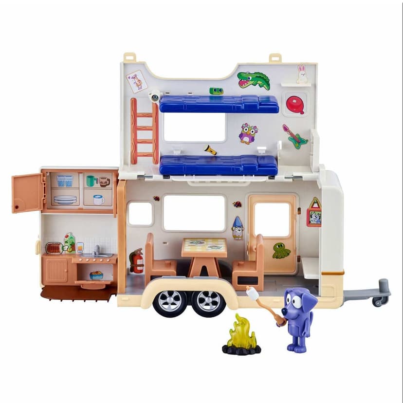 Bluey – Ensemble de Jeu Aventure Caravan de Bluey rabattable et dépliable avec cuisine et lits de camp – une figurine Jean-Luc articulée de 6.3 cm et des accessoires de feu de camps inclus. - 4