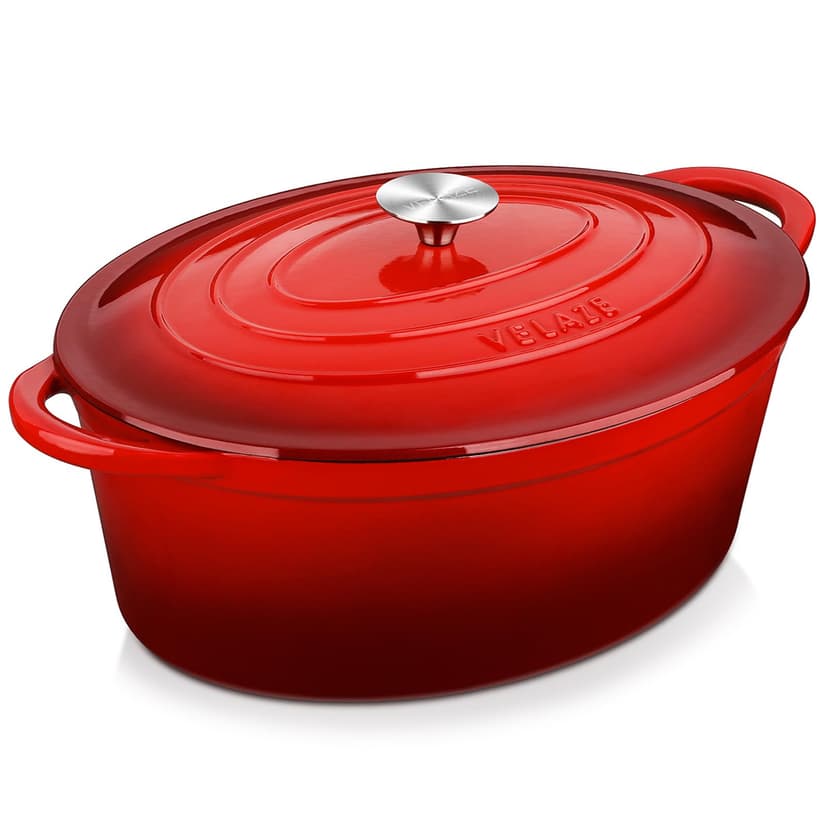 Velaze Enameled Cast Iron Casserole Dish with Lid, 250 ML Non-stick Round Enamel Cast Iron Dutch Oven, Mini Enamel Dutch Ovens Pot for All Heat Source - Classic Red - 1