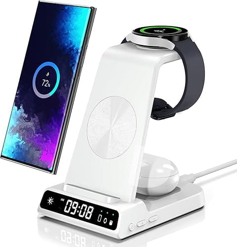 Wireless Charger for Samsung, 3 in 1 Wireless Charging Station for Galaxy S25 Ultra/S24/S23/Z Flip 7/Fold 6, Stand for Samsung Galaxy Watch 8/8 Classic/Ultra/7/6/5, Phone Charger for Galaxy Buds 3/Pro