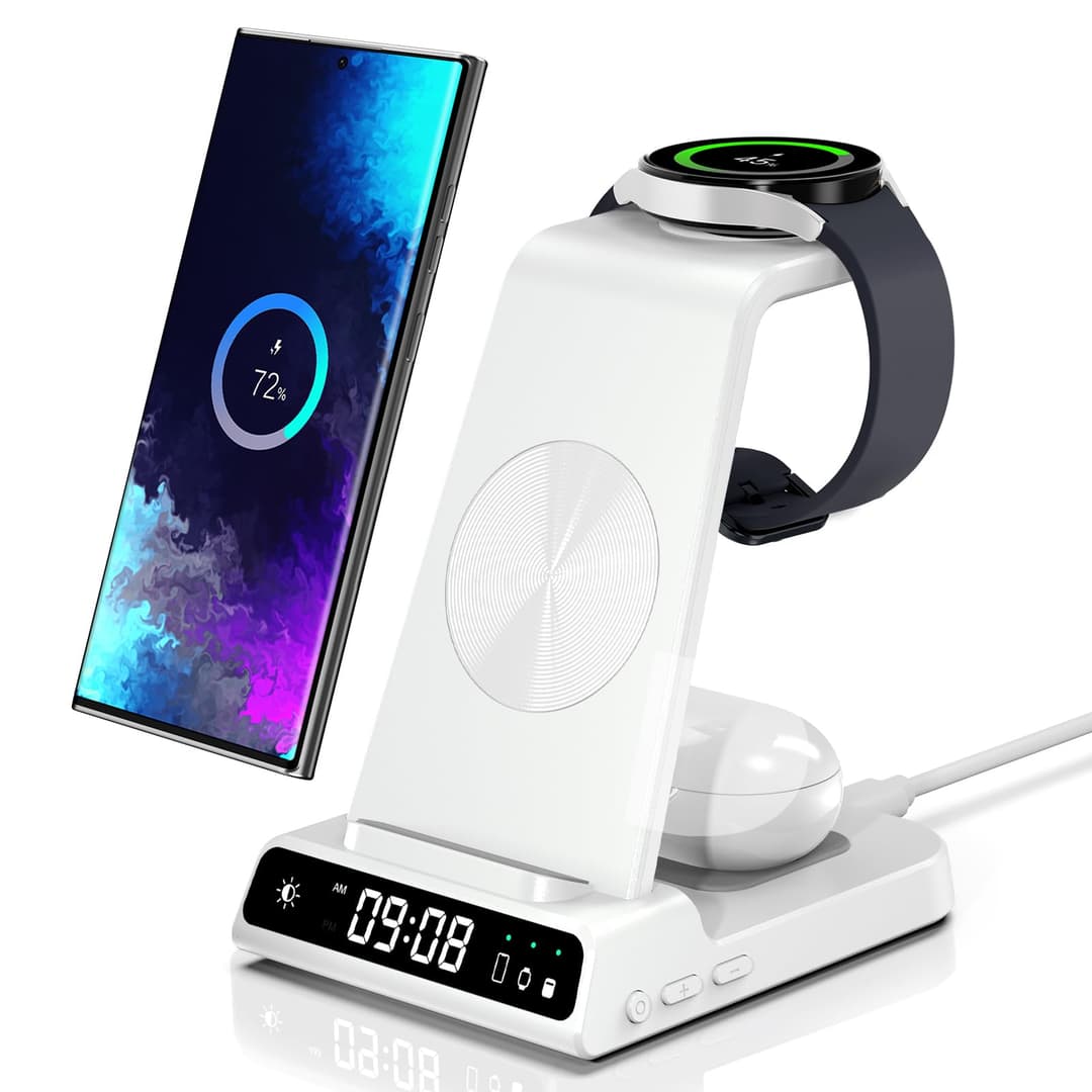 Chargeur Induction pour Samsung, Station de Charge 3 en 1 pour Samsung S25 Ultra/S25/S24 Ultra/S23/Z Flip 7/Z Flod 6, Chargeur sans Fil pour Galaxy Watch 8/8 Classic/Ultra/7/6/5, Galaxy Buds 3/3 Pro