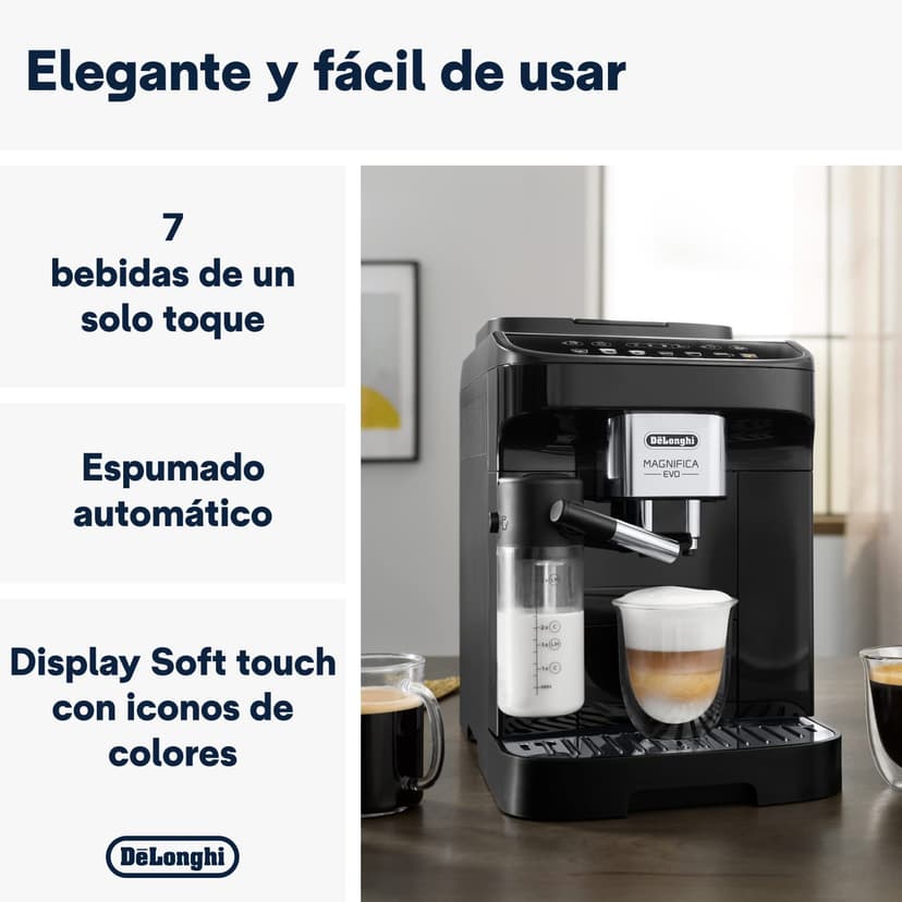 De'Longhi Magnifica Evo ECAM 292.81.B coffee machine with LatteCrema milk system, 7 direct selection buttons for cappuccino, espresso and other coffee specialties, 2-cup function, black - 2
