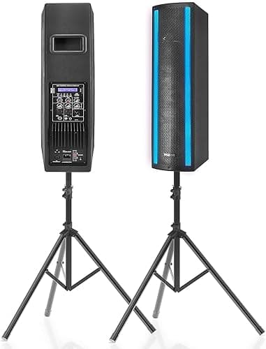 Pyle Portable Bluetooth PA Speaker System - 3-Way Active & Passive Outdoor Bluetooth Speaker Portable PA System w/Microphone In, Party Lights, FM Radio - Tripod, Remote - Pyle PS65ACT,Black
