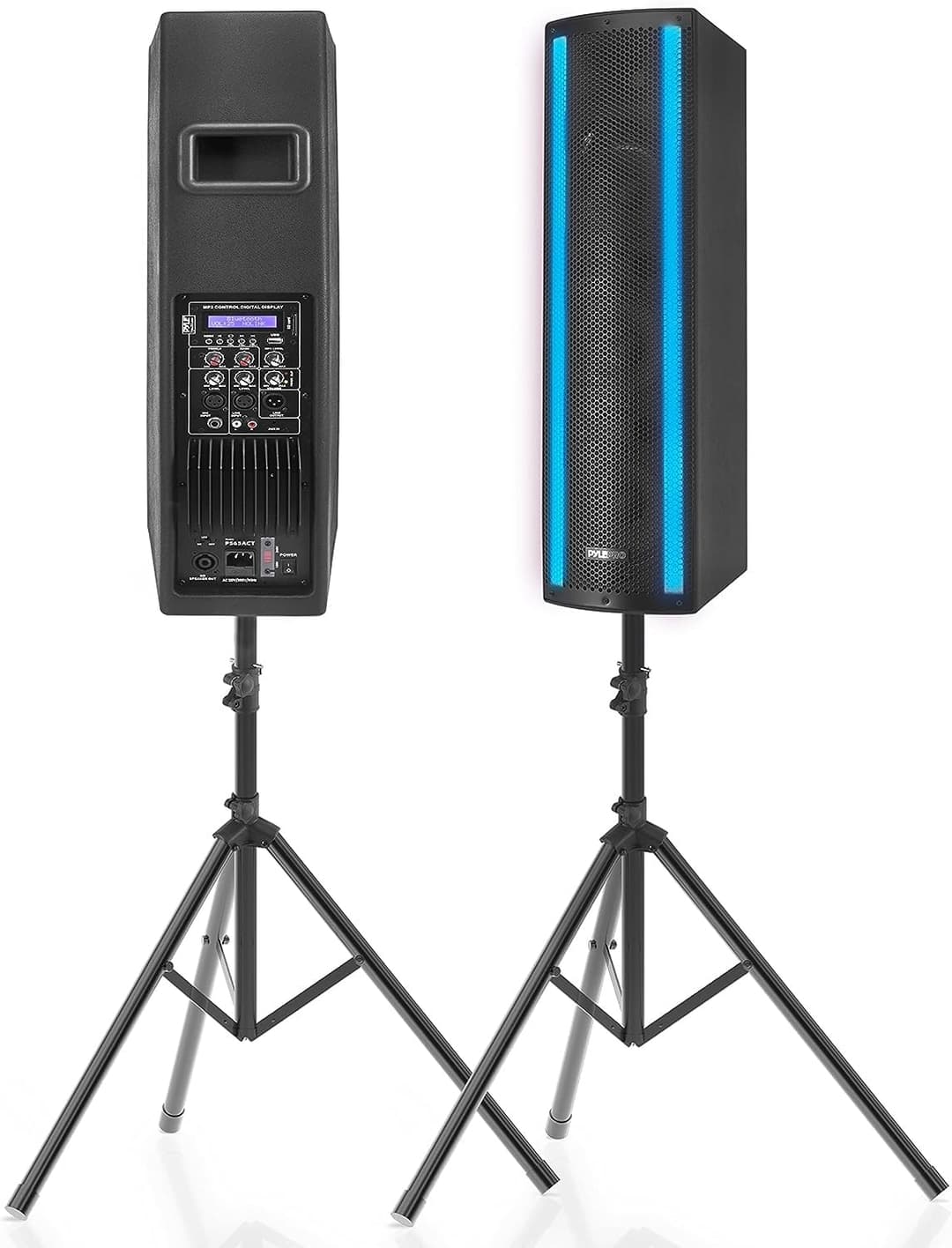 Pyle Portable Bluetooth PA Speaker System - 3-Way Active & Passive Outdoor Bluetooth Speaker Portable PA System w/Microphone In, Party Lights, FM Radio - Tripod, Remote - Pyle PS65ACT,Black