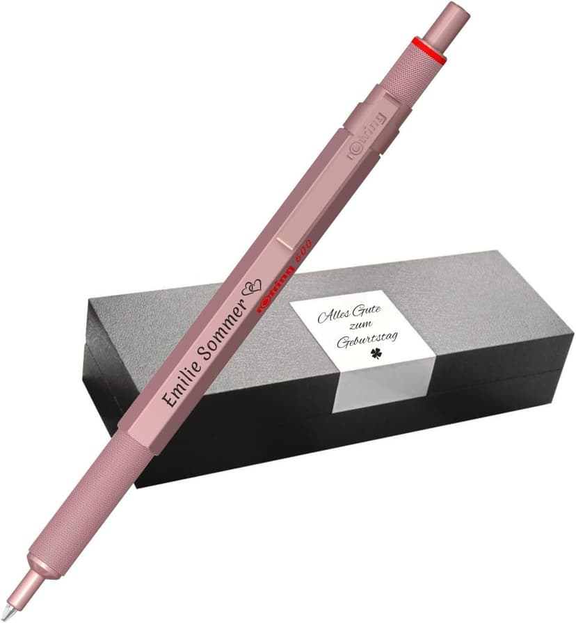 rOtring 600 Ballpoint Pens - Metal Case - Personalised Engraving - Great Retractable Ballpoint Pen with Case - Personalised - Gift Idea for Men & Women (Rose Gold) - 1