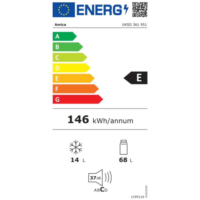 Amica Réfrigérateur encastrable pour réfrigérateur de 81,5 cm - Commande électronique Inverter - Compresseur - Éclairage LED - Alarme d'ouverture de porte - 9