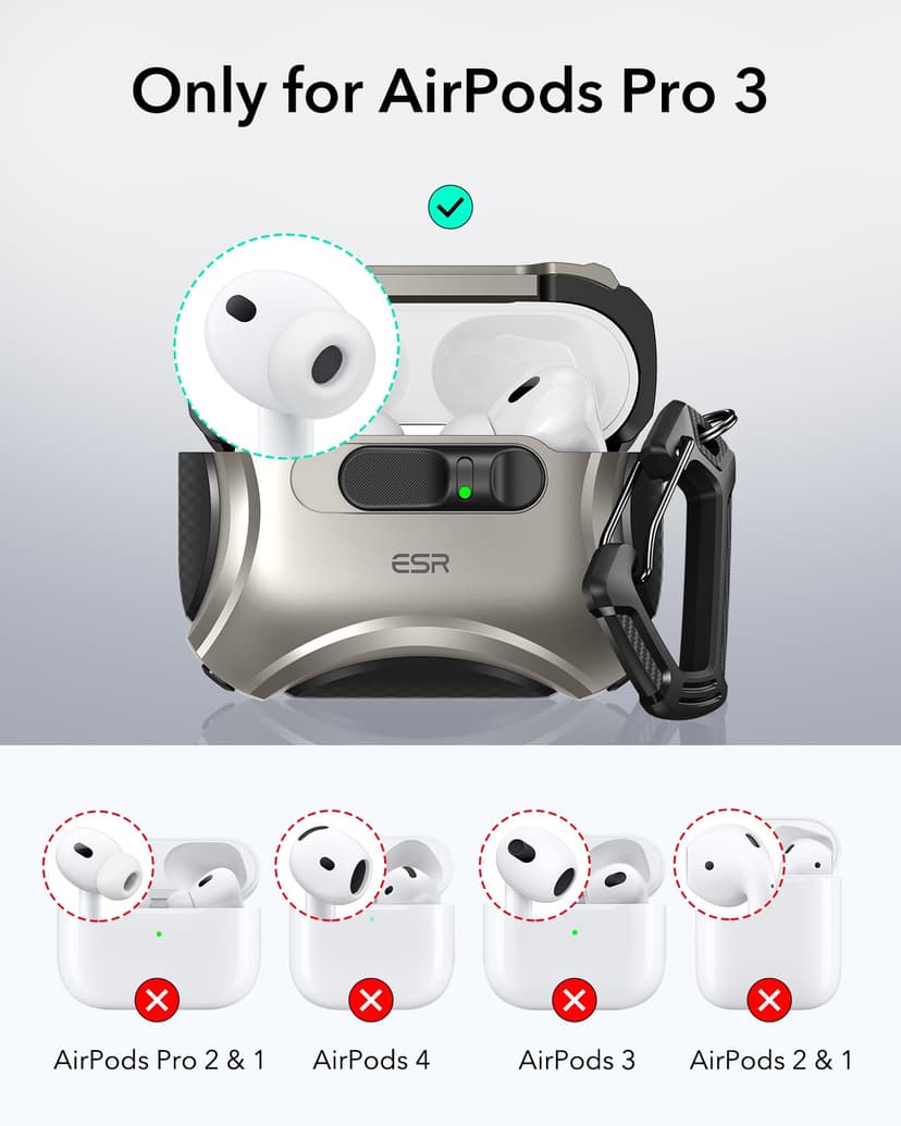 ESR Coque pour AirPods Pro 3 (2025), Compatible avec Les AirPods Pro 3e Génération (câble USB-C), MagSafe Simplifié, Verrouillage Antichute, Ouverture Facile, Série Cyber, Titane - 2