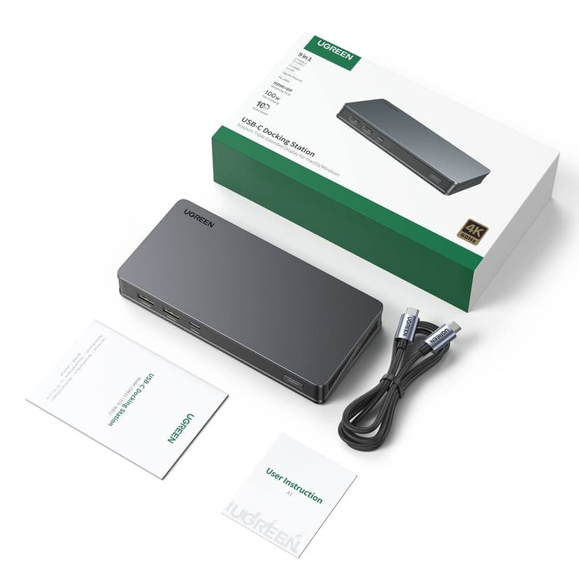 UGREEN Laptop Docking Station, 9-Port, Dual 4K@60Hz with DisplayLink, Ethernet, 100W PD, 3x 10Gbps USB-A/C Ports, for MacOS and Windows (Install The Latest DisplayLink Driver, Charger Not Included) - 7