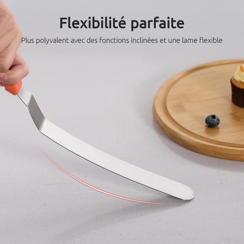 U-Taste Icing Spatula Set of 3: 18/0 Stainless Steel Cake Palette Knife, Angled Offset Spatula for Baking Cake Decorating Frosting, 15/20/25cm Metal Blade with 12cm PP Plastic Handle (Orange) - 6