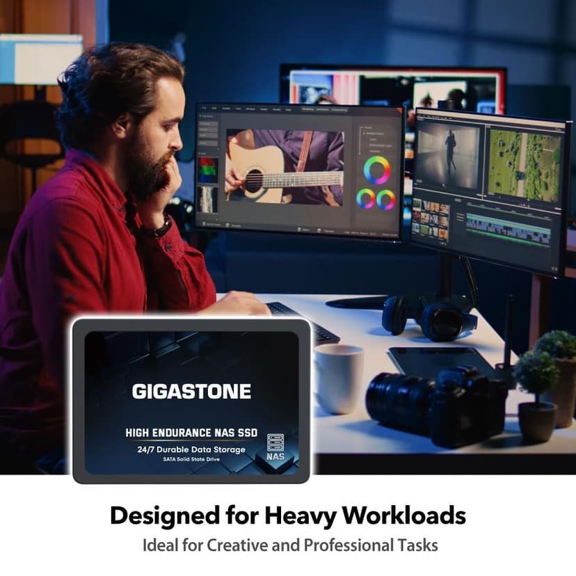 Gigastone Certifié NAS 1To NAS SSD Disque (Lot de 2) 24 h/24, 7 j/7 Durable TLC Endurance élevée Raid Synchro sécurisée des données Cache de Stockage en réseau 2,5 Pouces SATA Disque Dur ssd Interne - 6