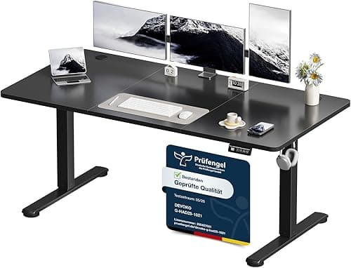 Devoko Electric Standing Desk 160x70cm, Height Adjustable Desk Ergonomic Stand up Table with 2 Memory Preset,Rustic Brown