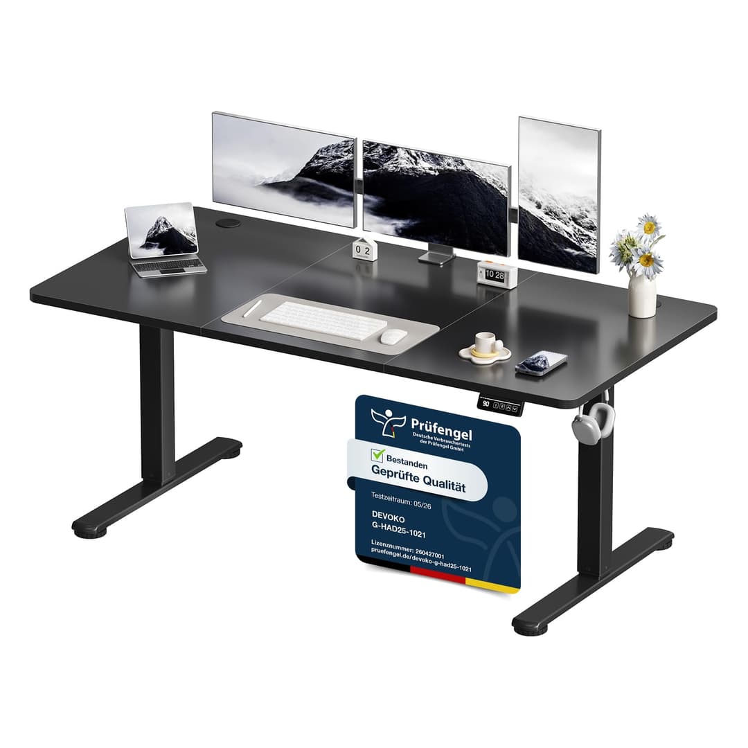 Devoko Electric Standing Desk 160x70cm, Height Adjustable Desk Ergonomic Stand up Table with 2 Memory Preset,Rustic Brown