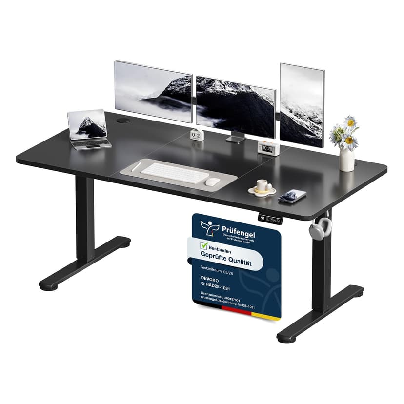 Devoko Electric Standing Desk 160x70cm, Height Adjustable Desk Ergonomic Stand up Table with 2 Memory Preset,Rustic Brown - 1