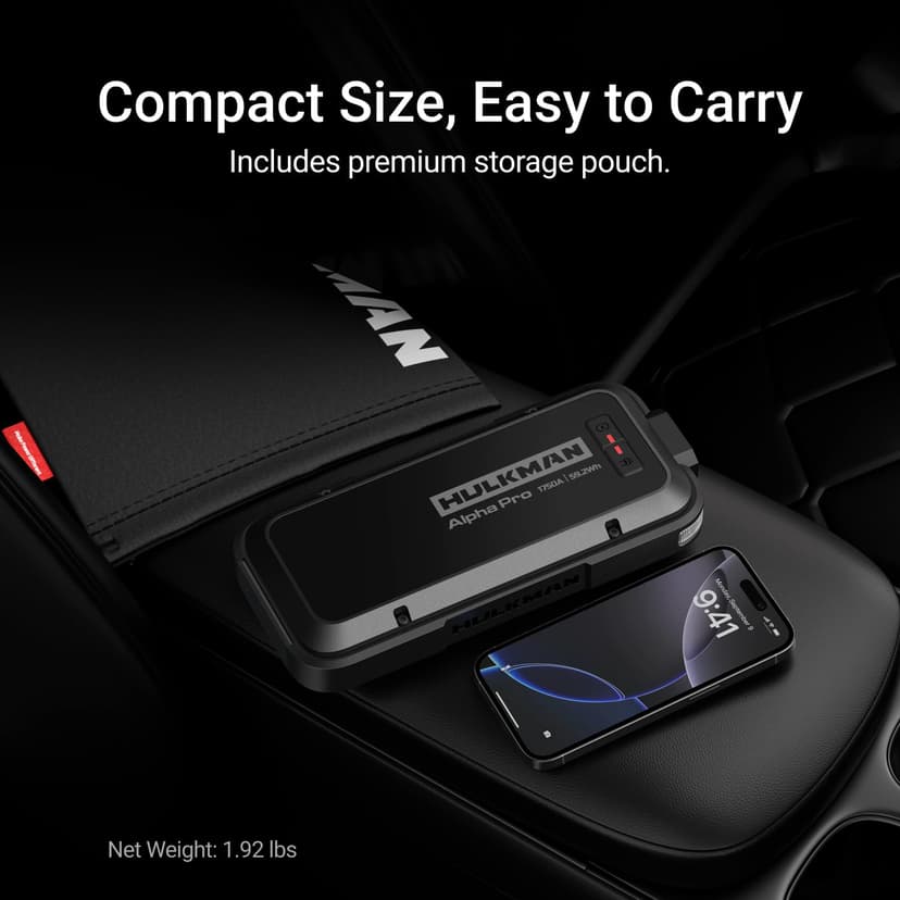 Hulkman Alpha Pro, Solid Black, 1750A 59.2Wh Smart Jump Starter, PD65W in&Out Car Battery Pack, 12V Portable Jumper, for 8.0L Gas and 5.0L Diesel Engines, Jump Box with 3.3" LED Display - 7