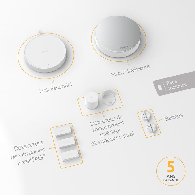 Somfy 1875280 - Home Alarm Essential - Système d'Alarme Maison sans Fil Connecté WiFi - 3 IntelliTAG - 1 détecteur de Mouvement - 2 Badges télécommandes - Compatible Alexa, Assistant Google et Tahoma - 2