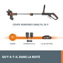 WORX Coupe-Bordures 2 en 1 sans Fil 20V WG163E.1, diamètre de 30 cm, se transforme en dresse-bordures, poignée Amovible, capot de protection, tête amovible 90°, livré avec une batterie 2Ah et chargeur - 9