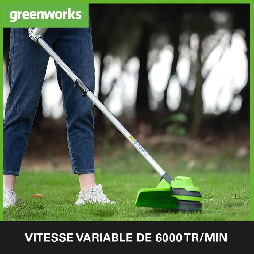 Greenworks 48V (24V x 2) Cordless Brushcutter with Grass Trimmer, 38cm Cutting Width, Bike Handle, 5.95kg Easy to use, 25cm Blade, Two of 24V 4Ah Batteries & Charger, 3 Year Guarantee - 5