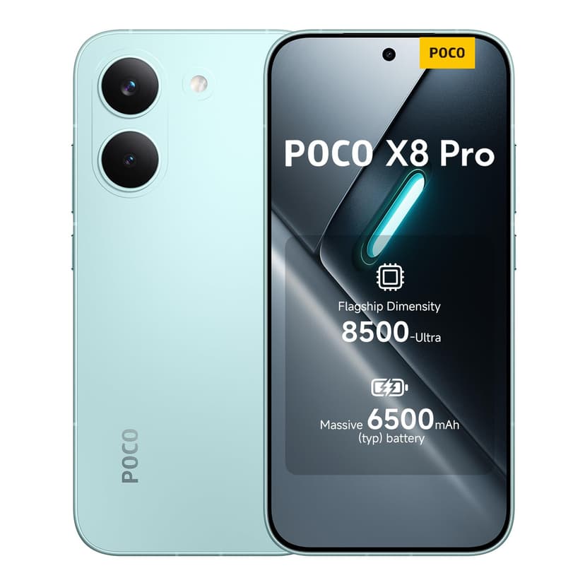 POCO X8 Pro, Smartphone 8+512 GB, Flagship Dimensity 8500-Ultra, 6500mAh (typ) battery, ultra-bright AMOLED display, 50MP Sony IMX882 with OIS, Green, 1 year extra warranty, Charger Not Included - 1
