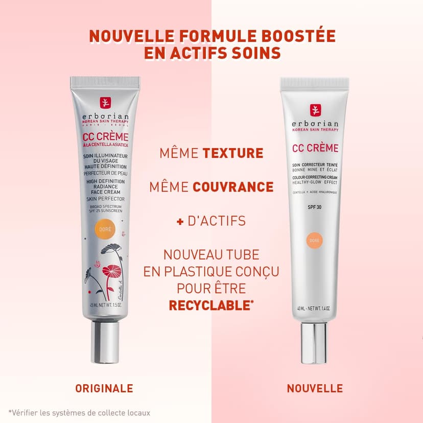 Erborian - CC Cream with Centella Asiatica- Color Correcting Cream with Healthy Glow Effect - Natural and Luminous Finish - Long-Lasting Hydration - Korean Cosmetic Care - Doré 15 ml - 9