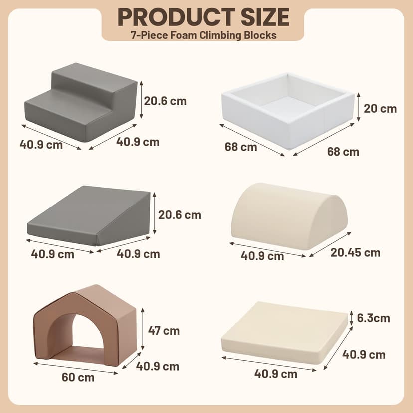 7 Pièces Parcours Motricité Bébé: Cuir PU Module Motricité Enfant Blocs Mousse Éducatifs avec Piscine à Balles(Balles Exclues) - Jouets Descalade Structure d'escalade Antidérapante Ensemble - 2