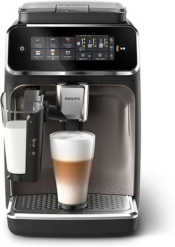 Philips Expresso broyeur Série 3300-6 Boissons, Écran tactile coloré, Carafe LatteGo, 40% plus silencieux grâce à SilentBrew, Broyeur 100% Céramique, Machine à café à grain Noir Chrome (EP3347/90)