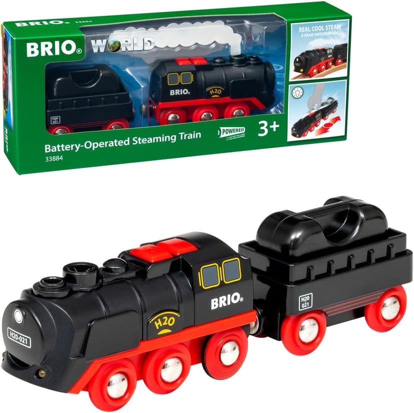 BRIO World 33884 Battery Powered Steam Locomotive Toy Train Engine with Refillable Water Tank, Cool-Touch Realistic Steam & Headlights, Fits BRIO Wooden Railway Track, Ages 3+ - 1