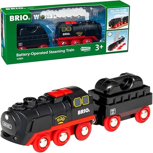 BRIO World 33884 Battery Powered Steam Locomotive Toy Train Engine with Refillable Water Tank, Cool-Touch Realistic Steam & Headlights, Fits BRIO Wooden Railway Track, Ages 3+
