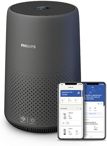 Purificateur d'Air Compact Philips 800i Series, 49m2, Filtre HEPA & Filtre à Charbon Actif, Élimine Jusqu'à 99,5% Des Virus Et Aérosols De l'Air (1), Noir (AC0850/11)