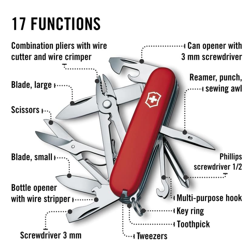 Victorinox deluxe Tinker Couteau de Poche Suisse, Léger, Couteau Multifonction, 17 Fonctions, Tournevis, Ciseaux, Rouge - 4