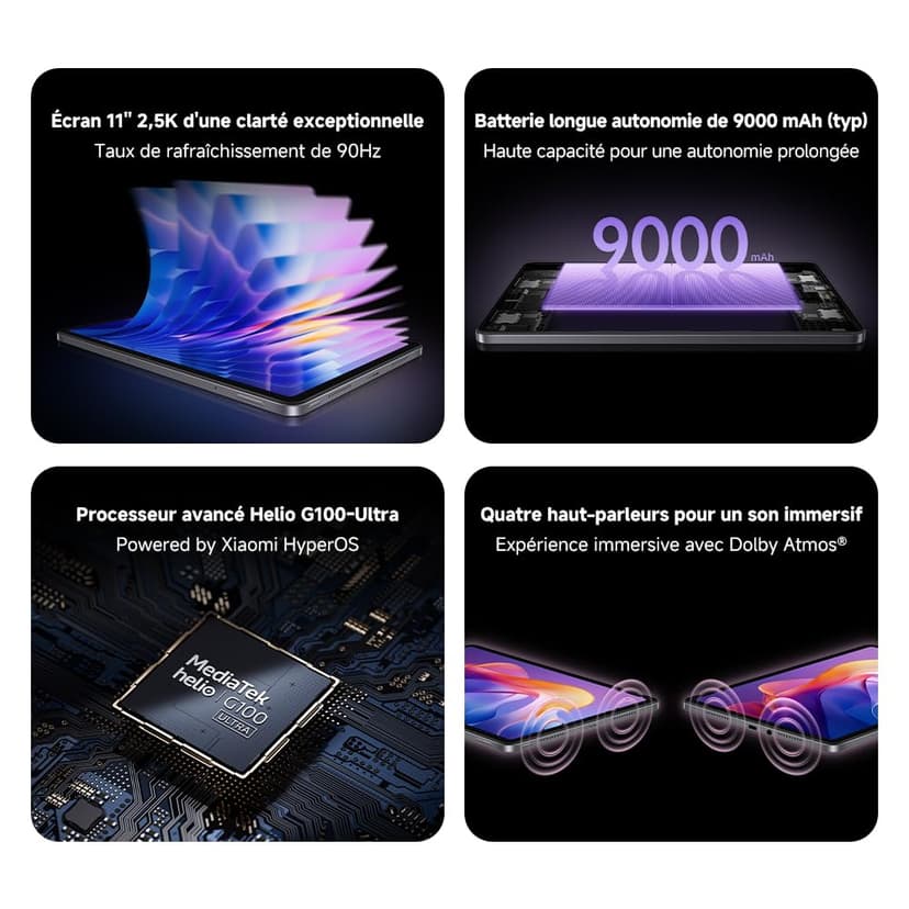 XIAOMI Redmi Pad 2, 8+256Go, Grise, Écran 11" 2,5K, Batterie 9000mAh, Processeur avancé Helio G100-Ultra, (Aucun Adaptateur Secteur Inclus) (Version Française + 2 Ans de Garantie) - 3