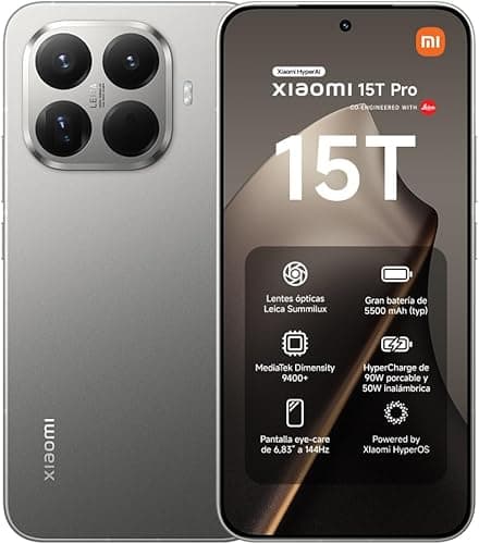 XIAOMI 15T Pro, Smartphone 12 + 512 GB, 6.83 Inch 144 Hz Eye-Friendly Display, MediaTek Dimensity 9400+, 50MP Leica 5X Pro Telephoto Lens, 5500 mAh, Titanium