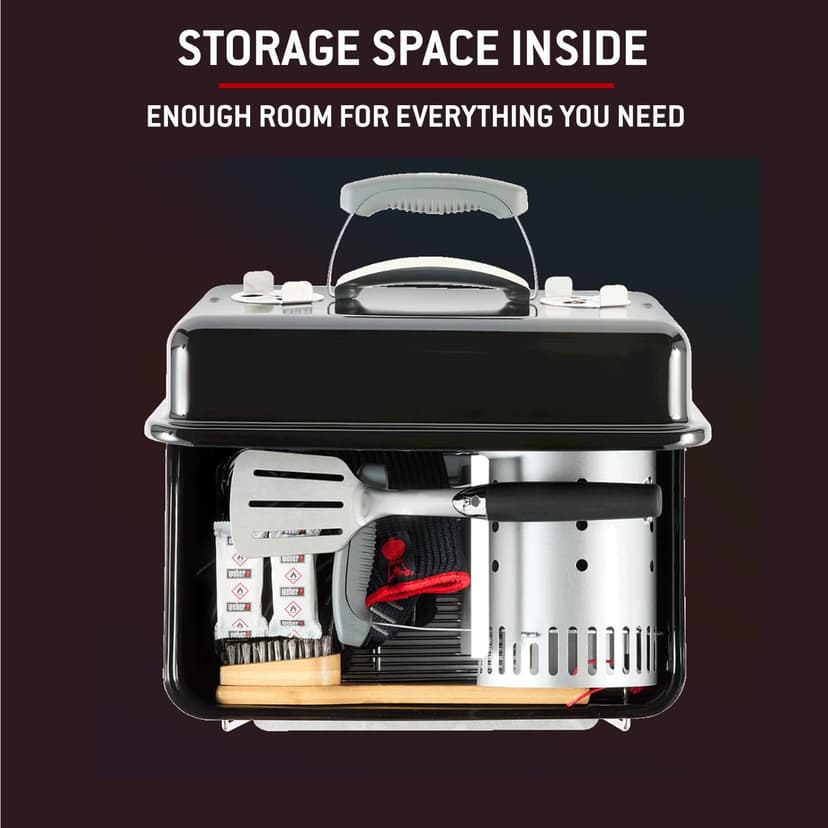 Weber Barbecue au Charbon Go‑Anywhere/Portable, Pieds repliables, Design Compact pour Le Camping et Les Pique‑niques, revêtement Durable, contrôle du Flux d'air, Surface de Cuisson 42 x 26 cm, Noir - 4