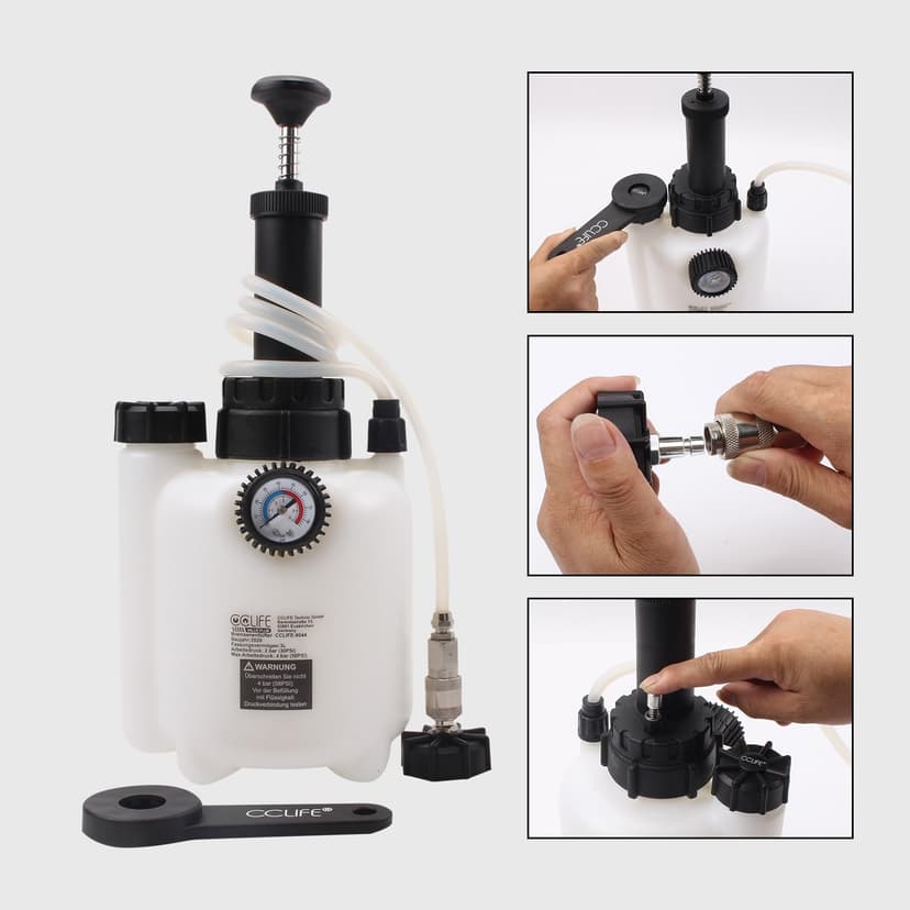 CCLIFE 3L One Man Hand Brake Fluid Bleeder Clutch Bleeding Tool Kit with E20 Adapter - 3