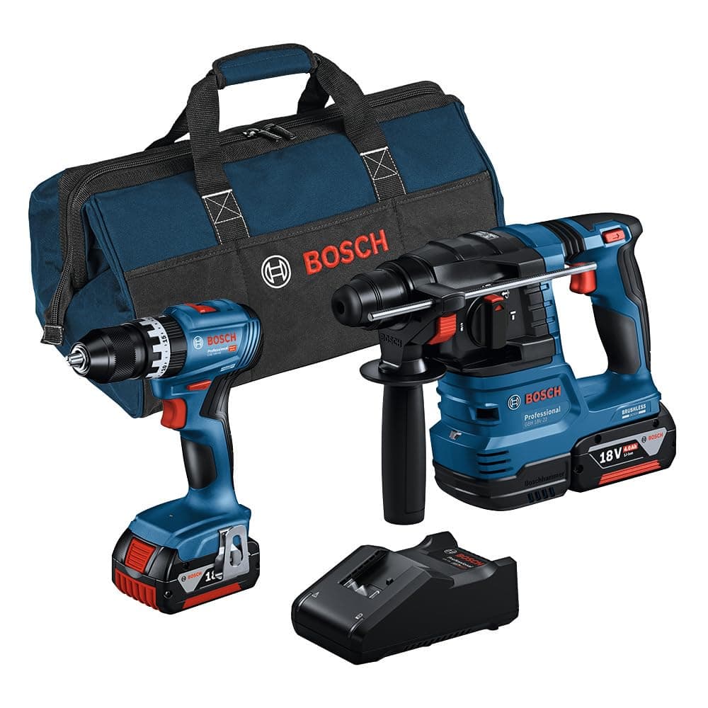 Bosch Professional Combo-kit GSB 18V-45 Plus GBH 18V-22 (with 2 Batteries 4.0 Ah, Charger GAL 18V-40, in Tool Bag)
