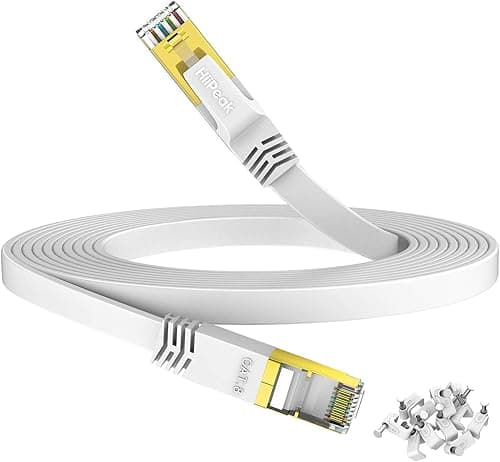 HiiPeak Cat 8 Flat Ethernet Cable 25m, Cat8 Internet Cable 40Gbps 2000Mhz High-Speed Professional LAN Patch Network Cables with RJ45 Gold-Plated Connector, Compatible with Cat5/Cat6/Cat7, White(25 m)